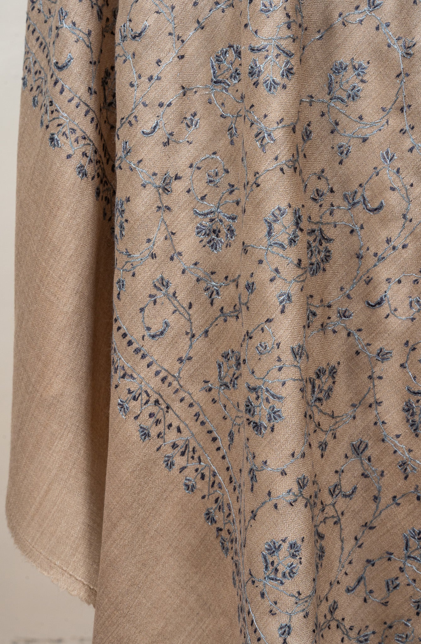 Frost Petal — 2.5 Yards Sozni Hand-Embroidered Shawl