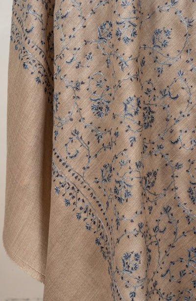 Frost Petal — 2.5 Yards Sozni Hand-Embroidered Shawl