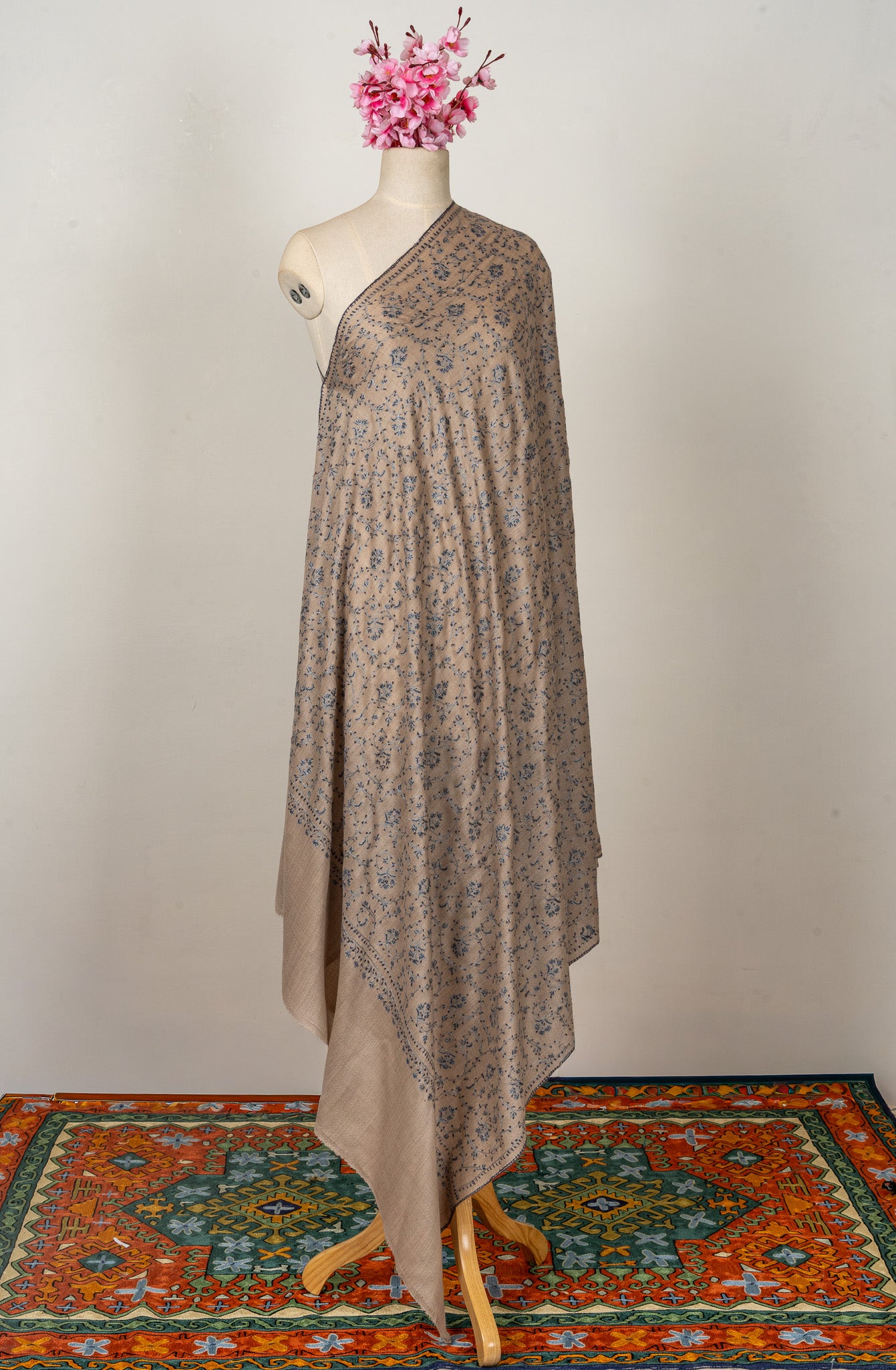 Frost Petal — 2.5 Yards Sozni Hand-Embroidered Shawl