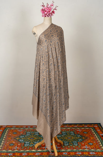 Frost Petal — 2.5 Yards Sozni Hand-Embroidered Shawl