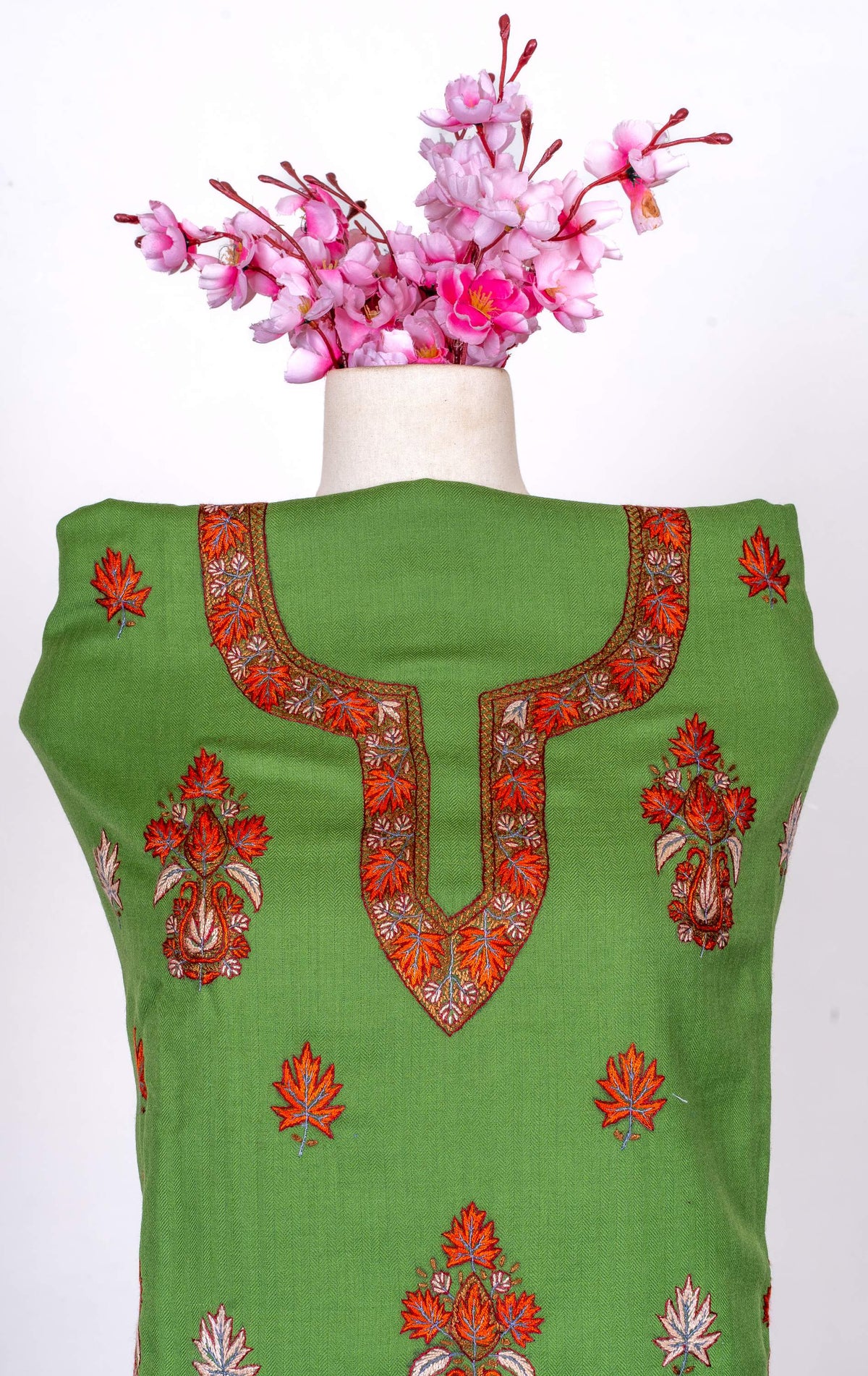 Meadow Leaf Sozni Hand Embroidered Suit in Fine merino wool