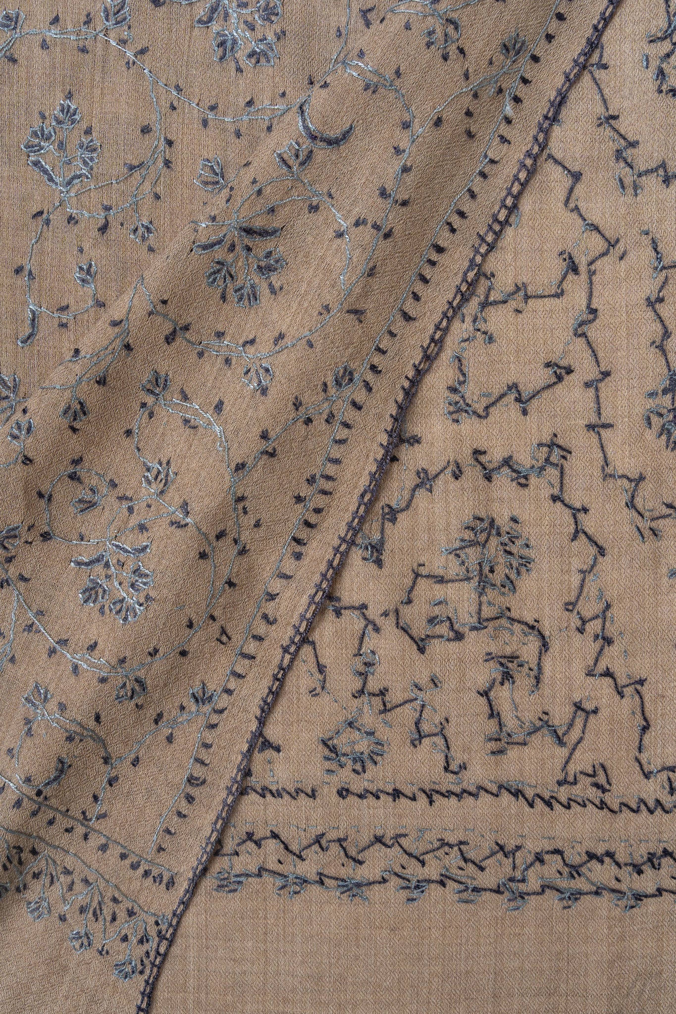 Frost Petal — 2.5 Yards Sozni Hand-Embroidered Shawl