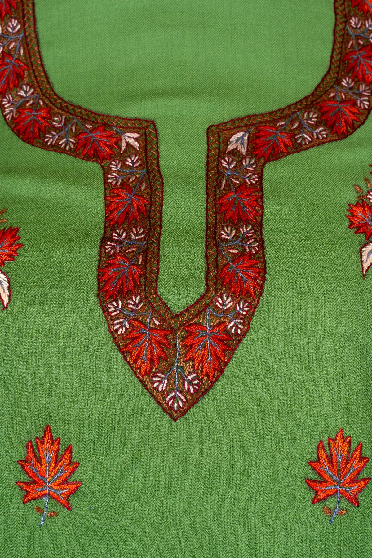 Meadow Leaf Sozni Hand Embroidered Suit in Fine merino wool