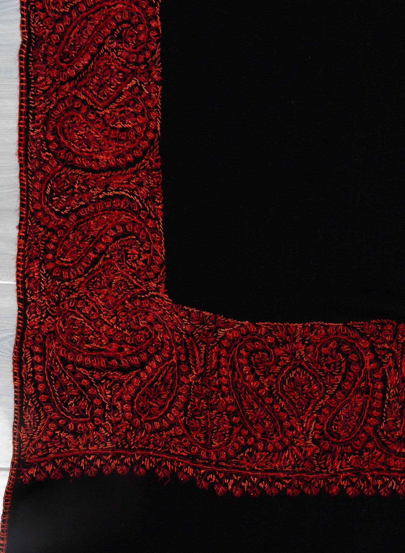 Midnight Rouge — 2.5 Yards Sozni Hand-Embroidered Shawl