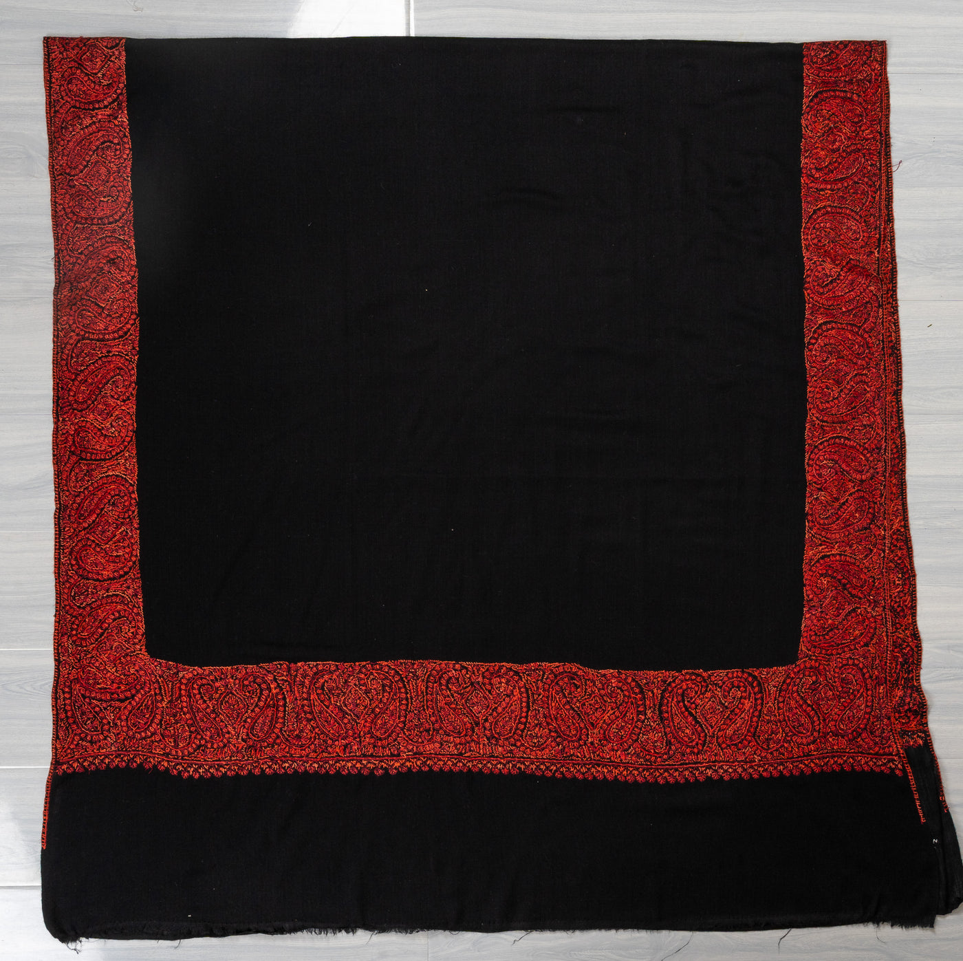 Midnight Rouge — 2.5 Yards Sozni Hand-Embroidered Shawl