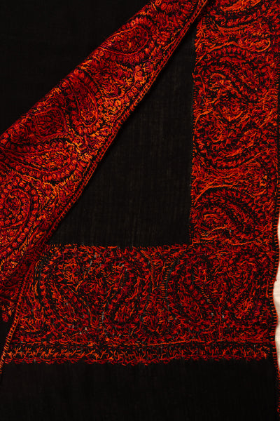 Midnight Rouge — 2.5 Yards Sozni Hand-Embroidered Shawl