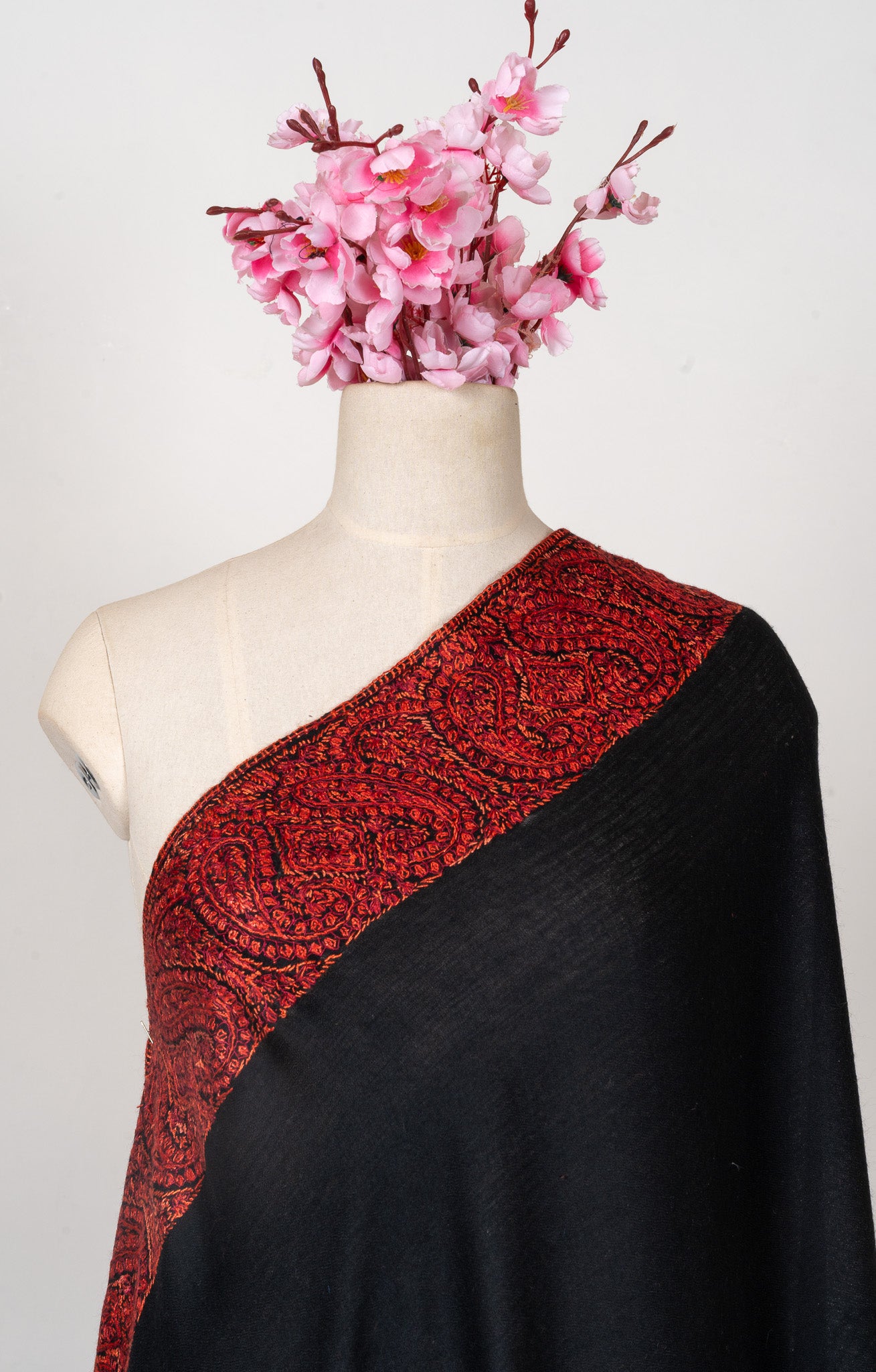 Midnight Rouge — 2.5 Yards Sozni Hand-Embroidered Shawl