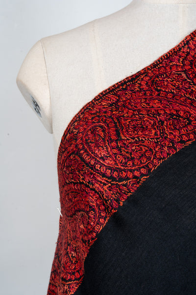 Midnight Rouge — 2.5 Yards Sozni Hand-Embroidered Shawl