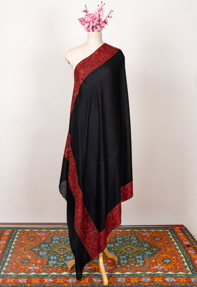 Midnight Rouge — 2.5 Yards Sozni Hand-Embroidered Shawl