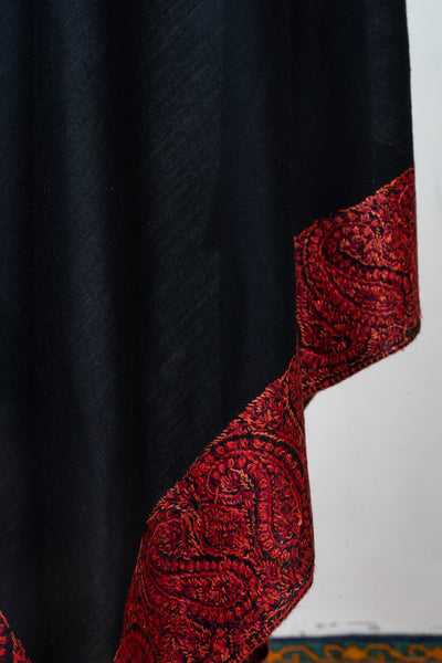 Midnight Rouge — 2.5 Yards Sozni Hand-Embroidered Shawl