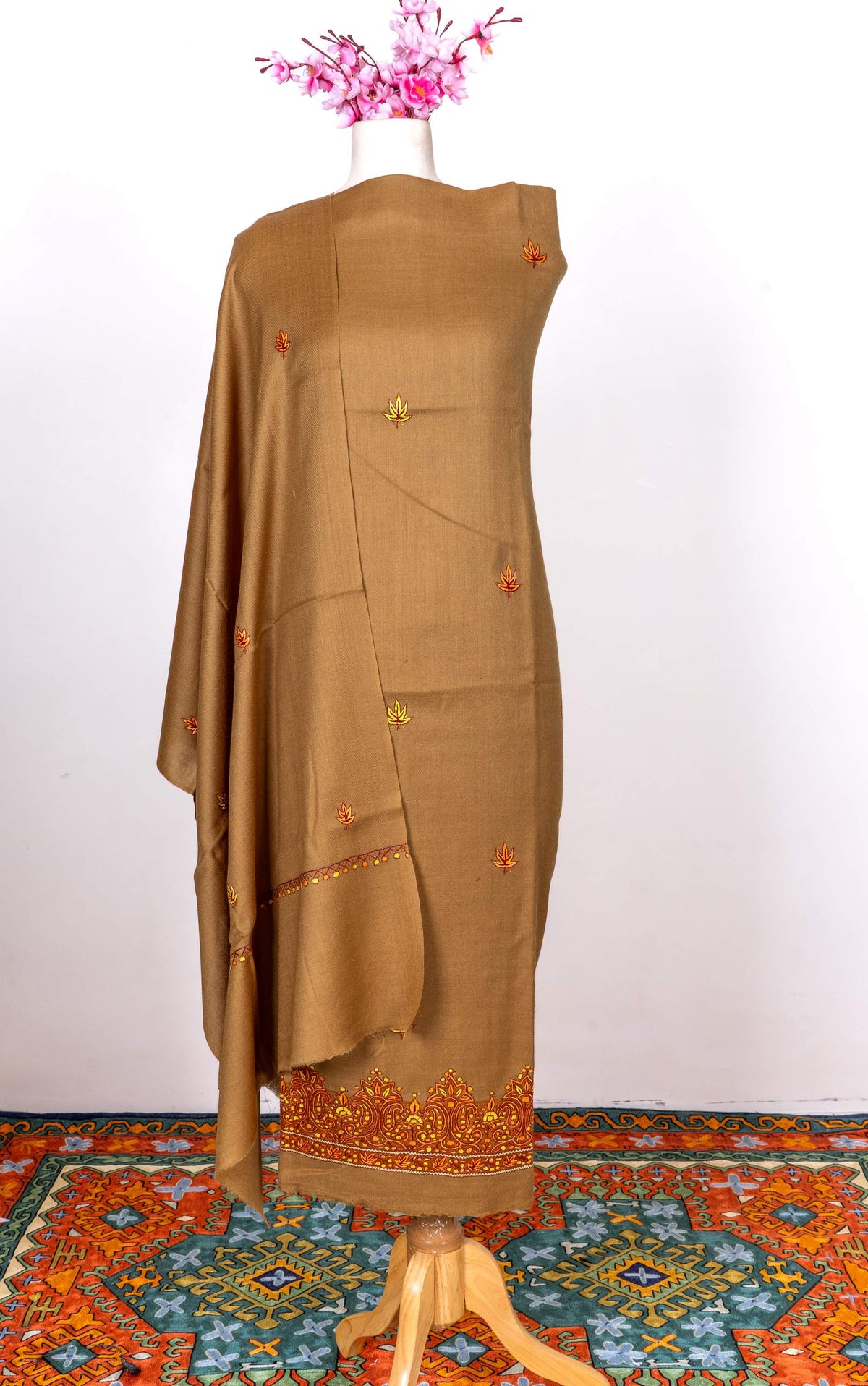 Earthstone Glow Sozni Hand Embroidered Suit in Fine merino wool