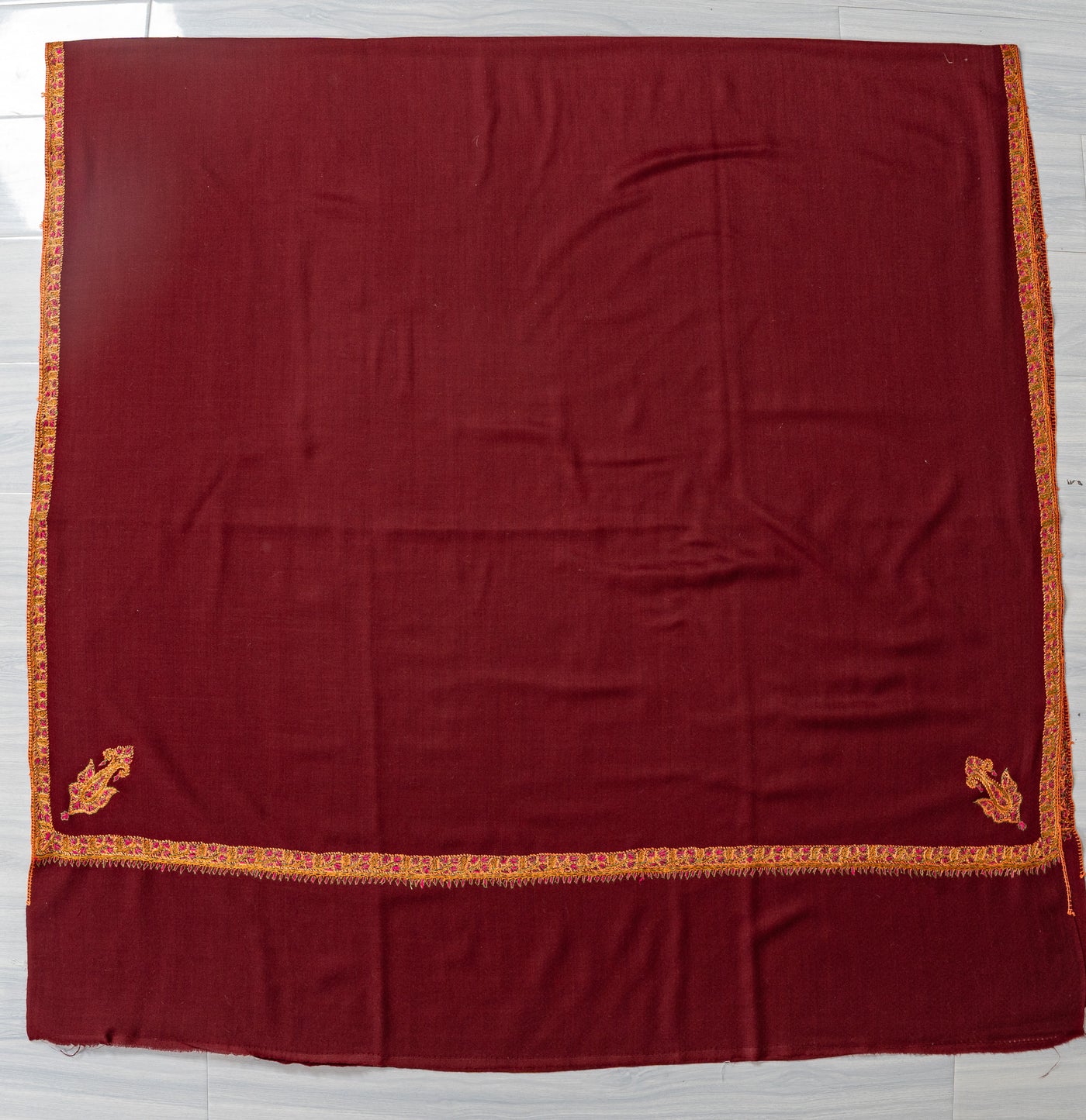 Maroon Empress — 2.5 Yards Sozni Hand-Embroidered Shawl