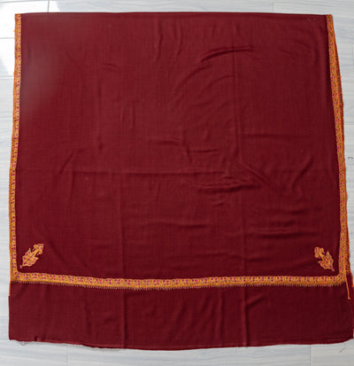 Maroon Empress — 2.5 Yards Sozni Hand-Embroidered Shawl