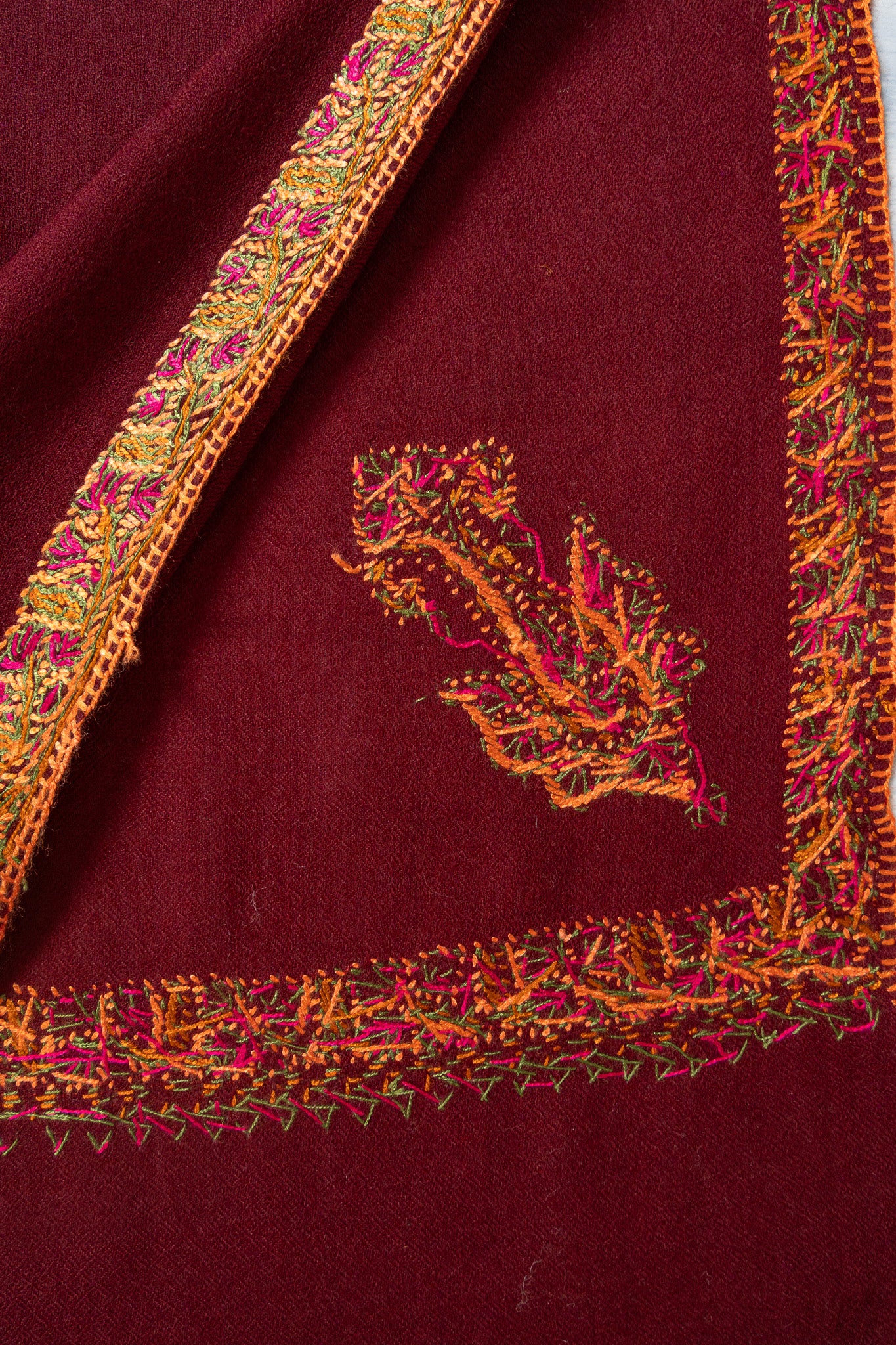 Maroon Empress — 2.5 Yards Sozni Hand-Embroidered Shawl