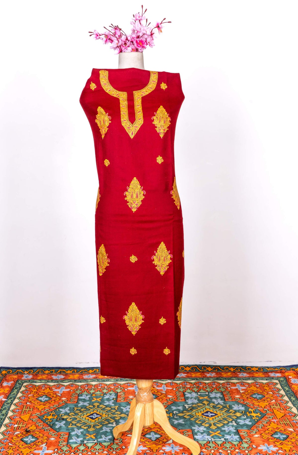 Crimson Heritage Sozni Hand Embroidered Suit in Fine merino wool