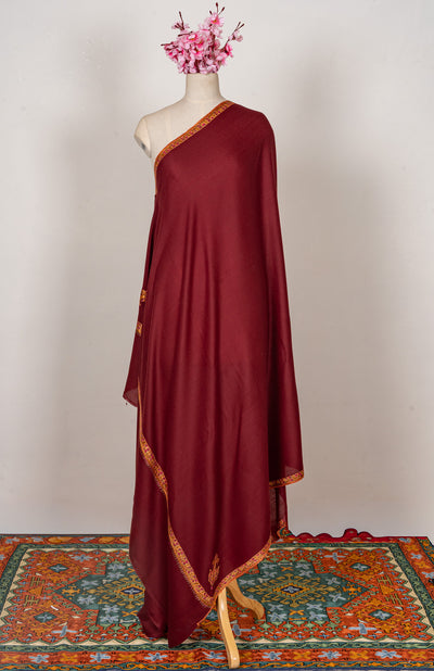 Maroon Empress — 2.5 Yards Sozni Hand-Embroidered Shawl