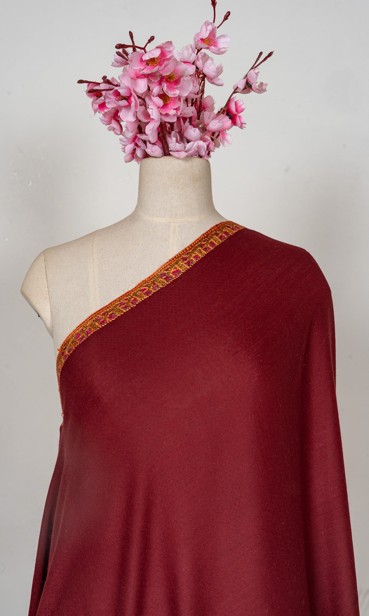 Maroon Empress — 2.5 Yards Sozni Hand-Embroidered Shawl