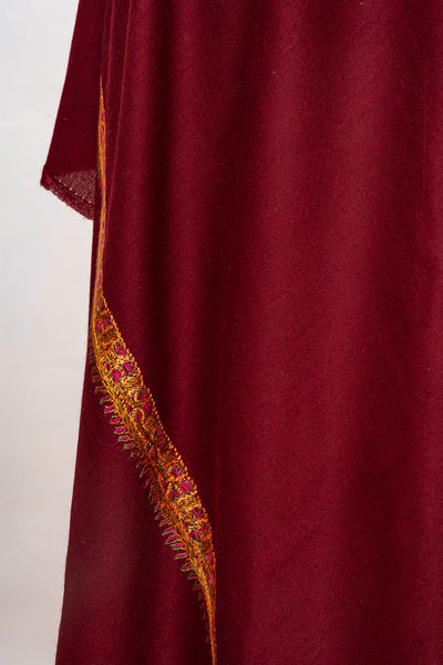 Maroon Empress — 2.5 Yards Sozni Hand-Embroidered Shawl