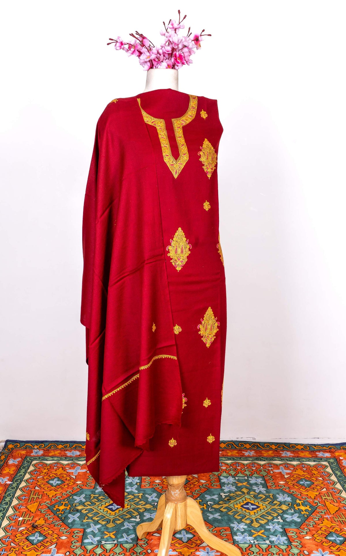 Crimson Heritage Sozni Hand Embroidered Suit in Fine merino wool