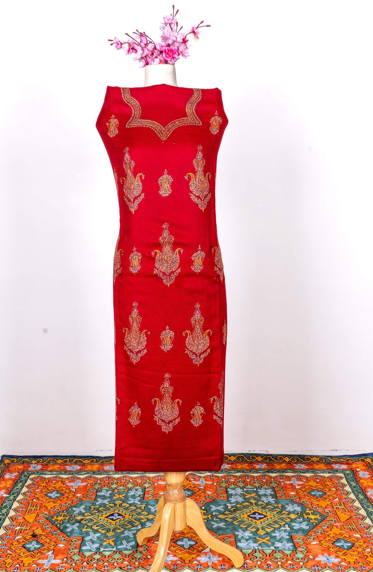 Royal Garnet Sozni Hand Embroidered Suit in Fine merino wool