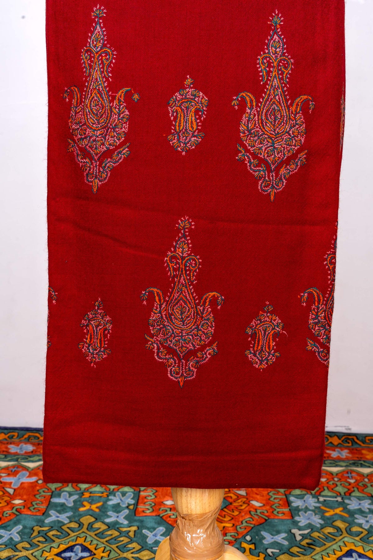 Royal Garnet Sozni Hand Embroidered Suit in Fine merino wool