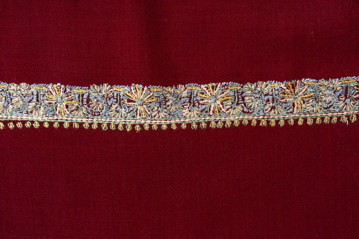 Garnet Gleam — 2.5 Yards Sozni Hand-Embroidered Shawl