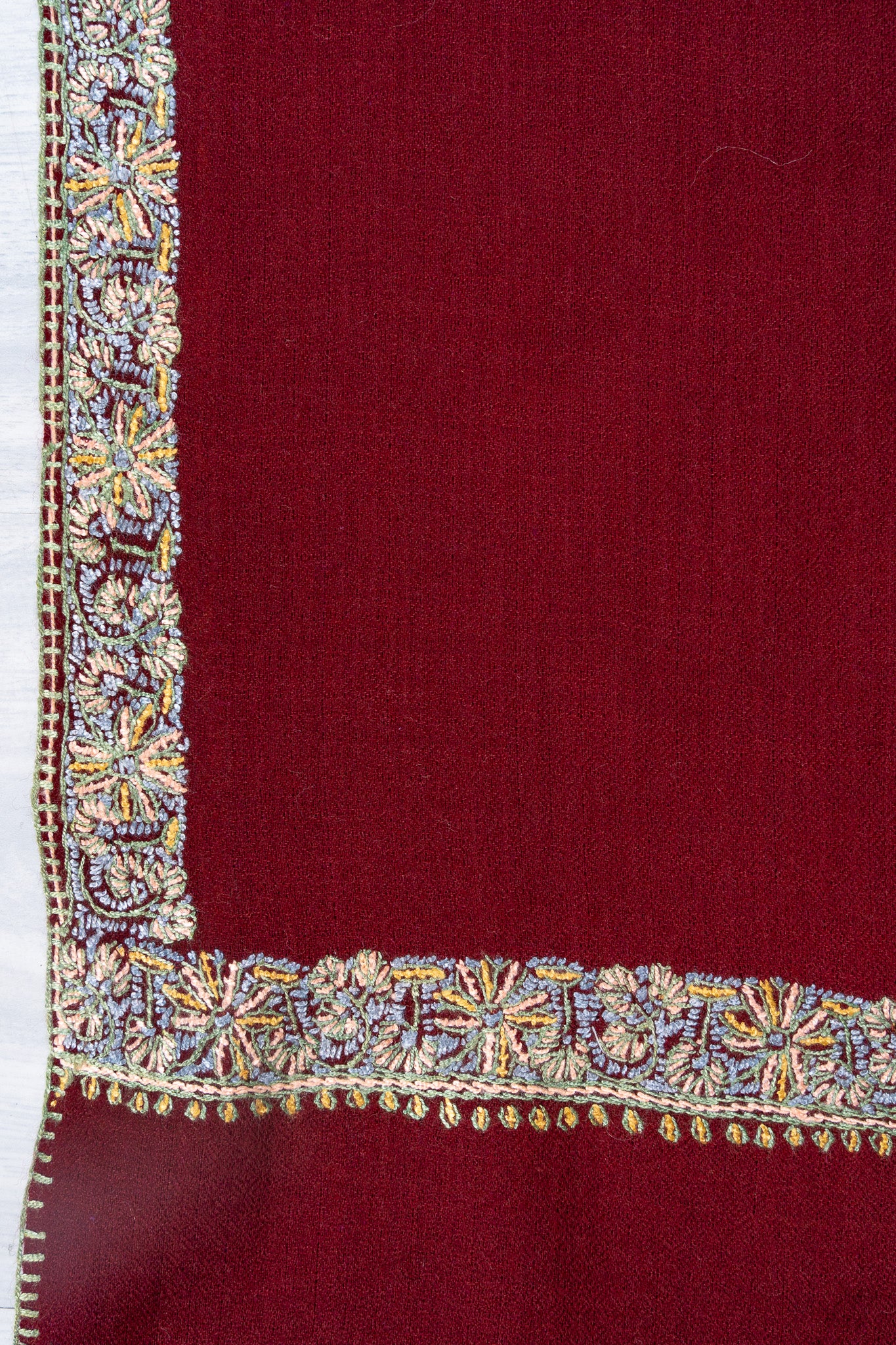 Garnet Gleam — 2.5 Yards Sozni Hand-Embroidered Shawl