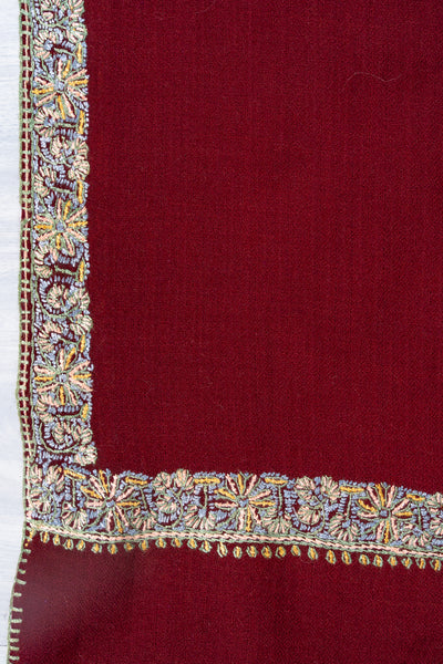 Garnet Gleam — 2.5 Yards Sozni Hand-Embroidered Shawl