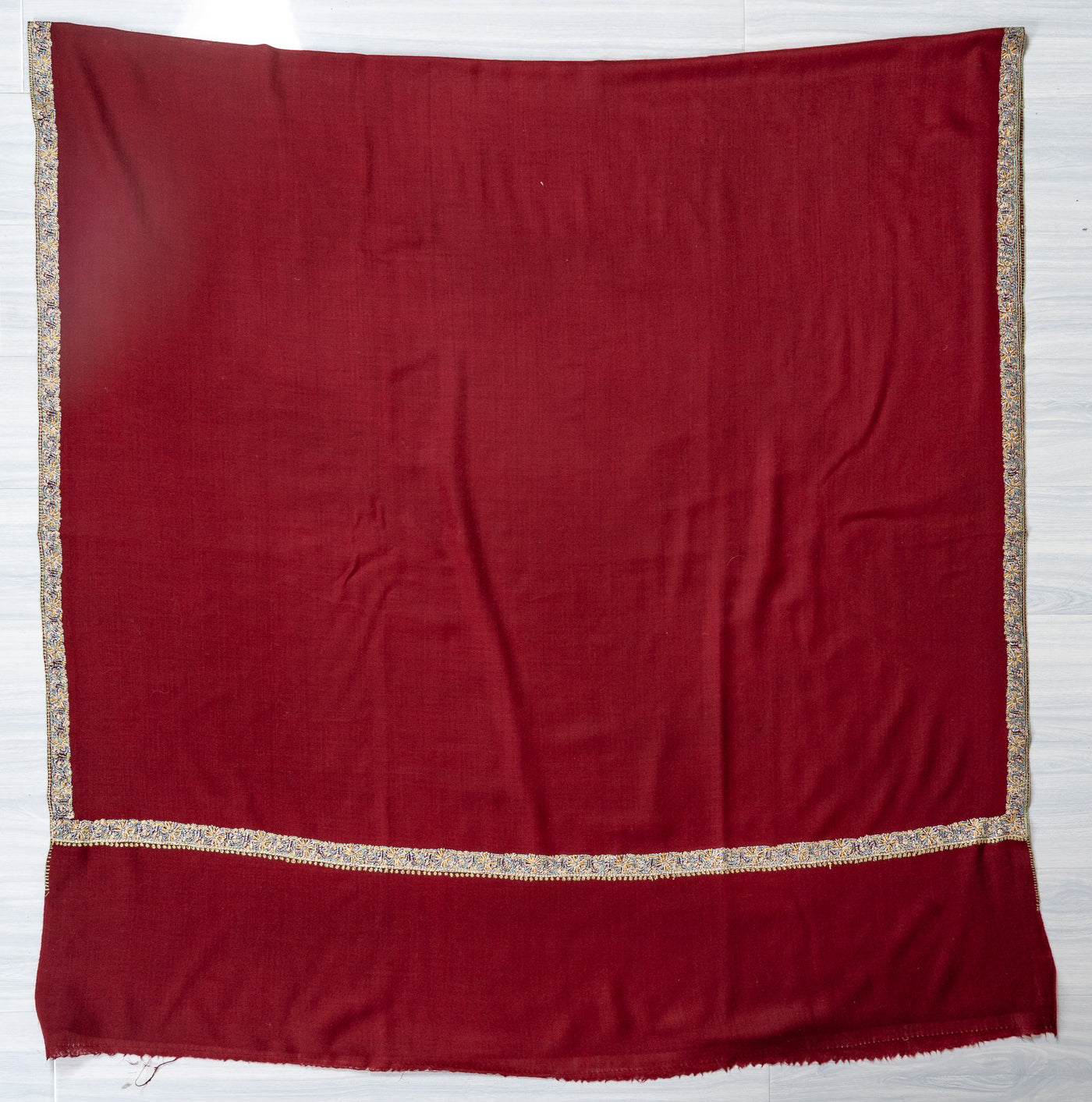 Garnet Gleam — 2.5 Yards Sozni Hand-Embroidered Shawl