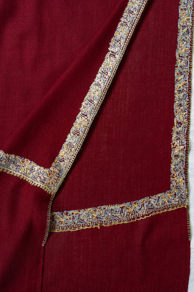 Garnet Gleam — 2.5 Yards Sozni Hand-Embroidered Shawl