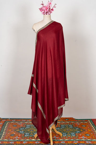 Garnet Gleam — 2.5 Yards Sozni Hand-Embroidered Shawl