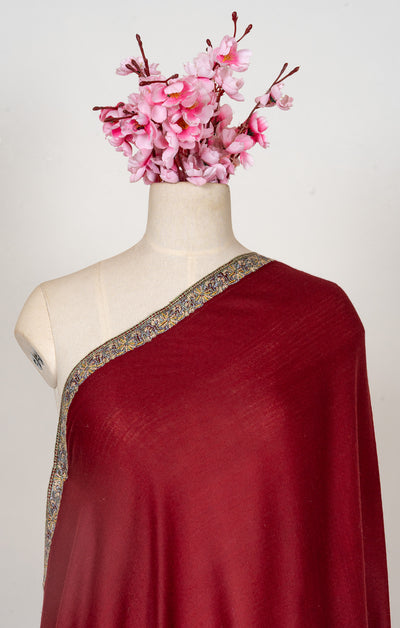 Garnet Gleam — 2.5 Yards Sozni Hand-Embroidered Shawl