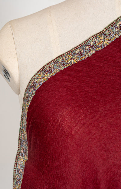 Garnet Gleam — 2.5 Yards Sozni Hand-Embroidered Shawl