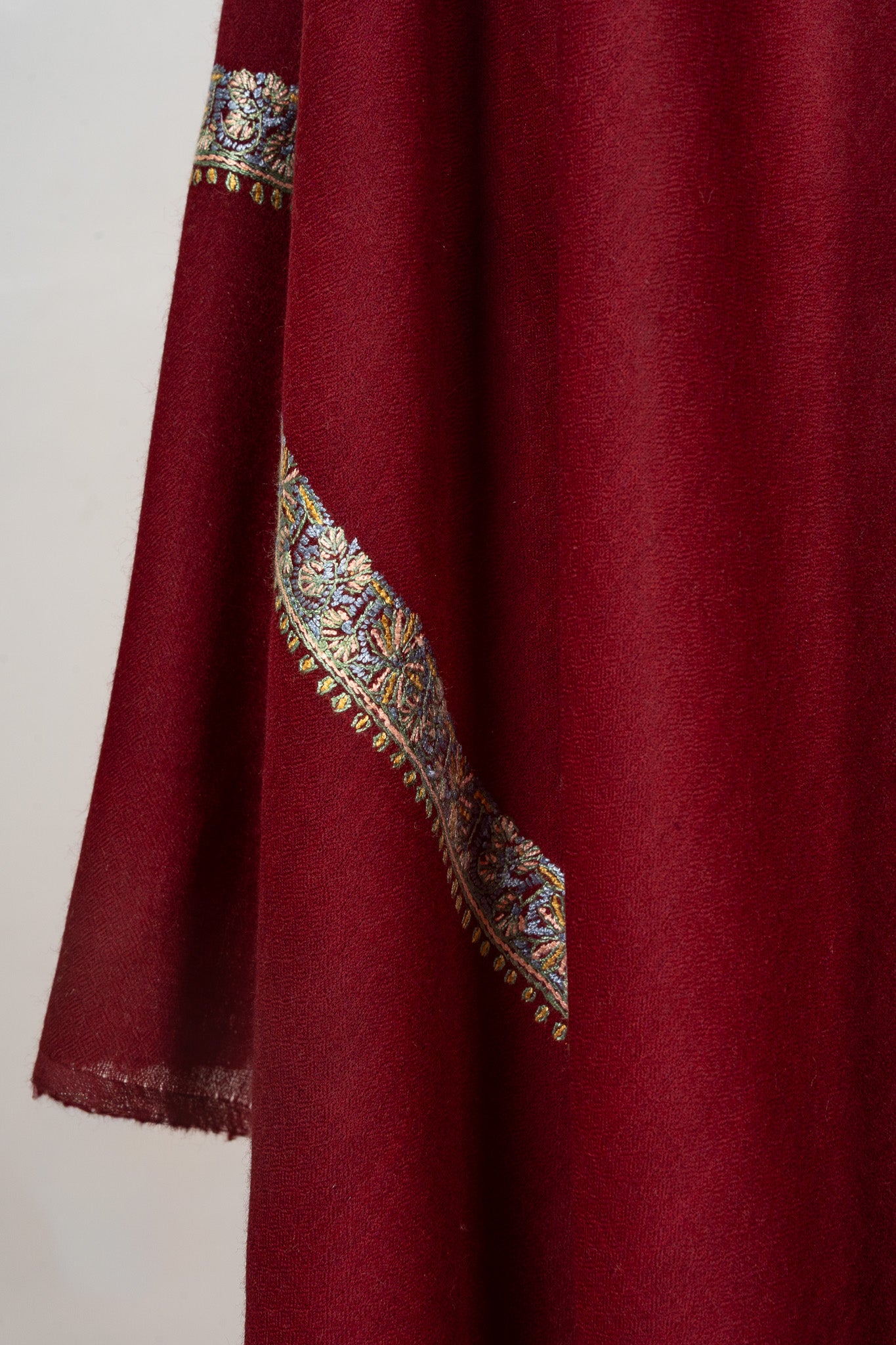 Garnet Gleam — 2.5 Yards Sozni Hand-Embroidered Shawl