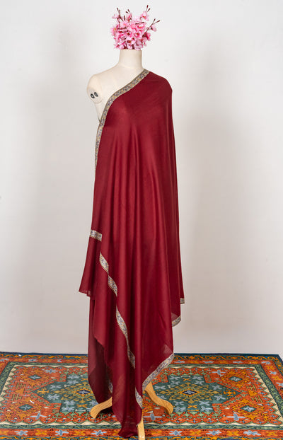 Garnet Gleam — 2.5 Yards Sozni Hand-Embroidered Shawl