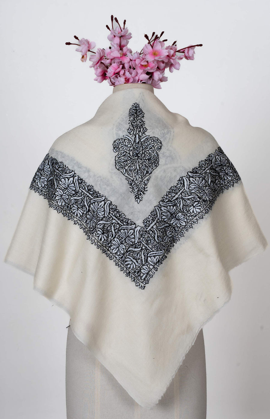 Ivory Noir Rumal 58 inches — Sozni Hand Embroidered