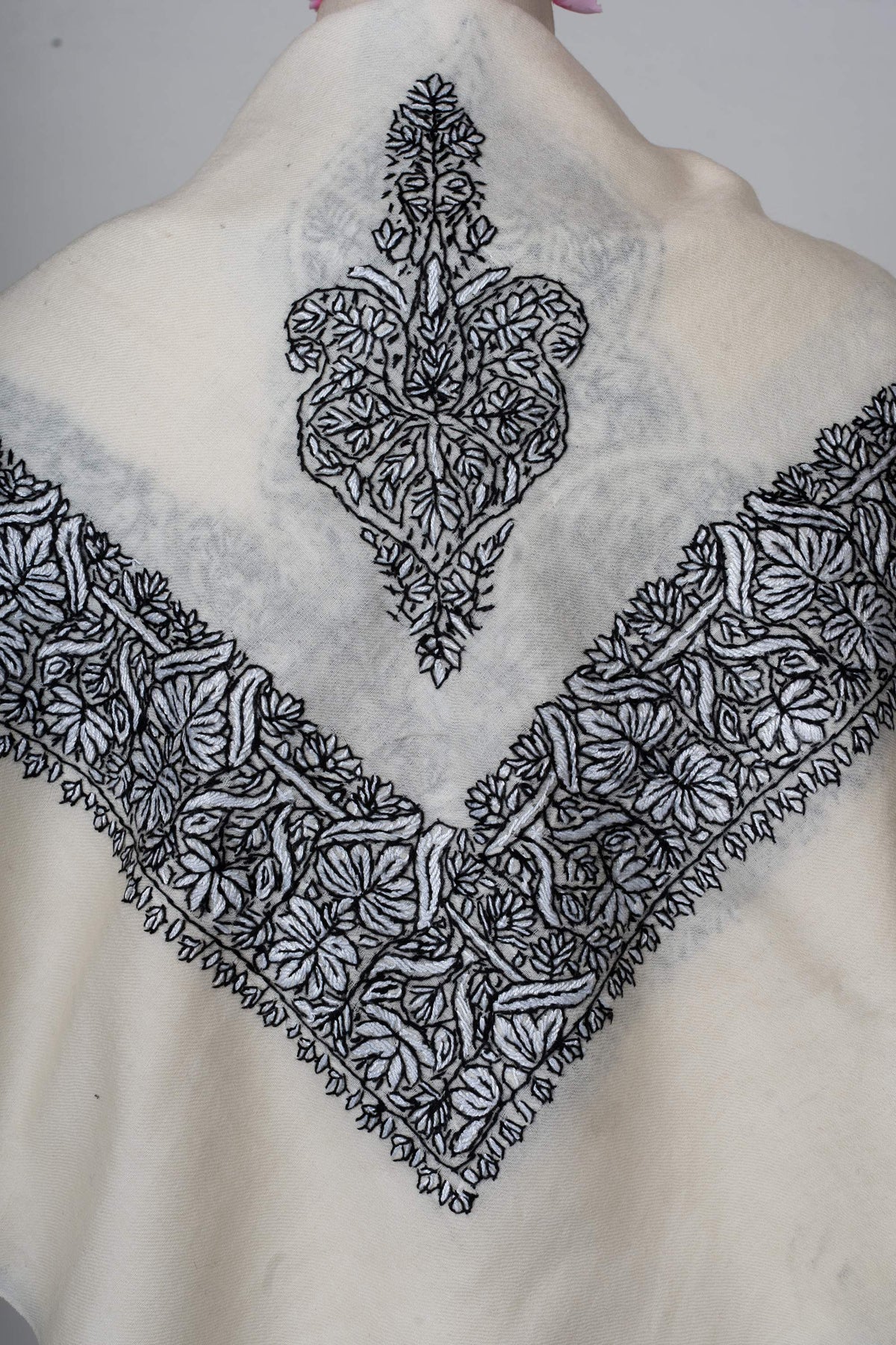 Ivory Noir Rumal 58 inches — Sozni Hand Embroidered