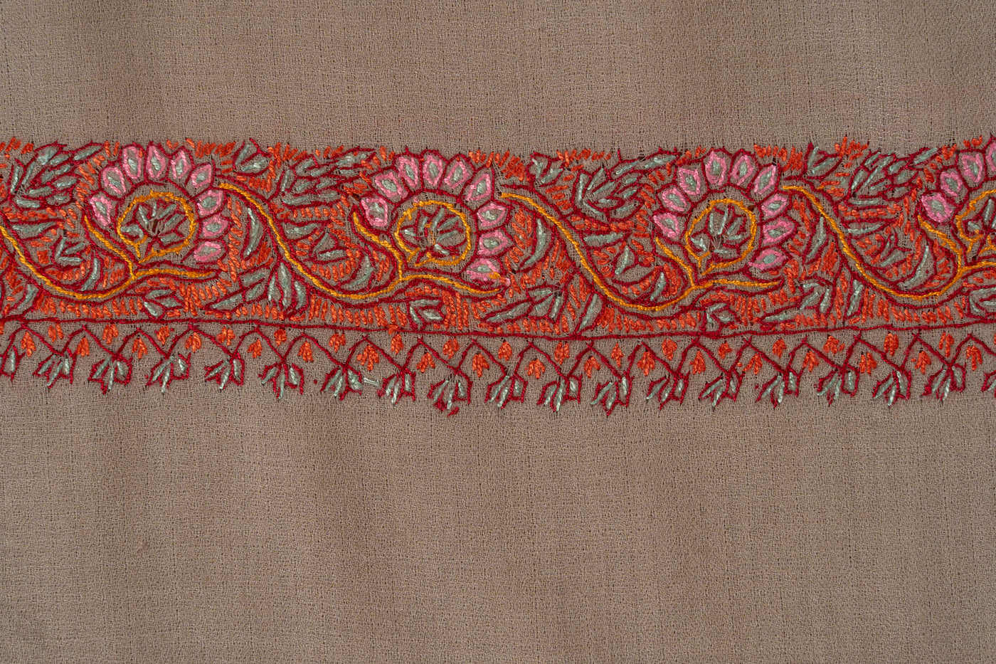 Taupe Ember — 2.5 Yards Sozni Hand-Embroidered Shawl