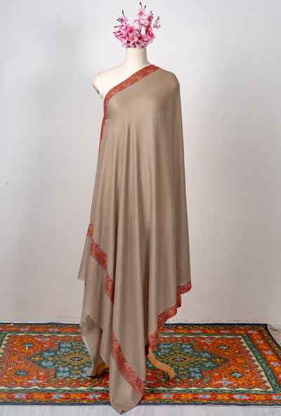 Taupe Ember — 2.5 Yards Sozni Hand-Embroidered Shawl