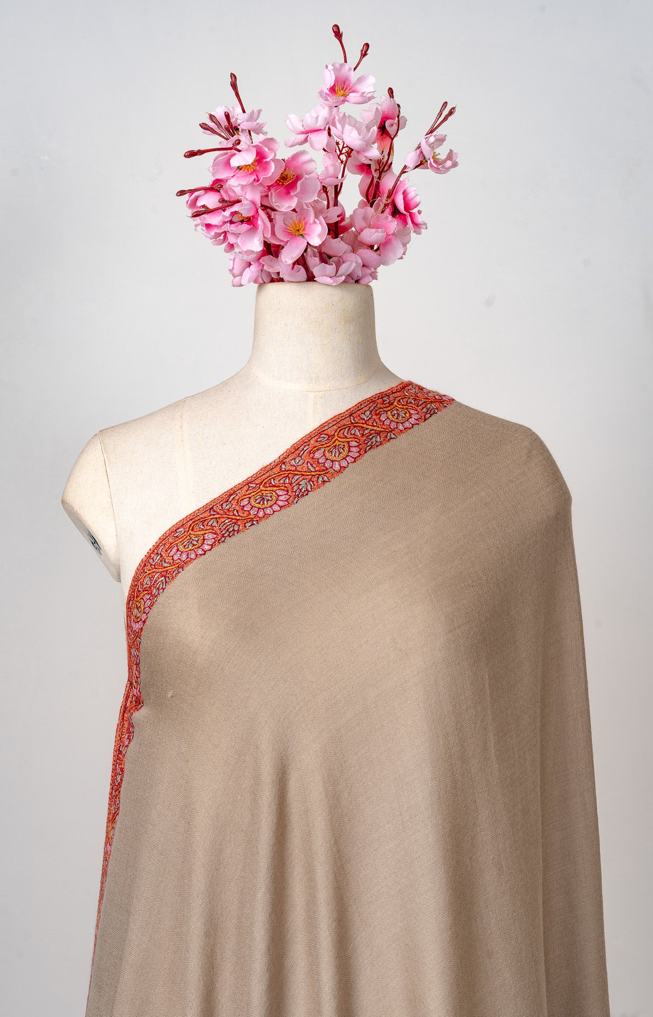 Taupe Ember — 2.5 Yards Sozni Hand-Embroidered Shawl