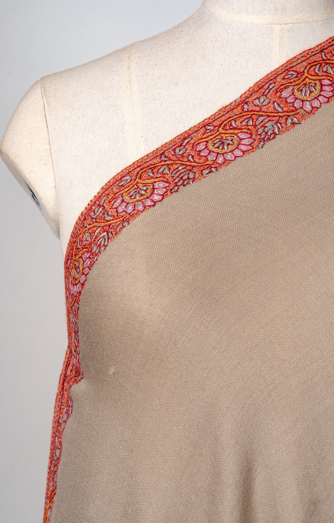 Taupe Ember — 2.5 Yards Sozni Hand-Embroidered Shawl