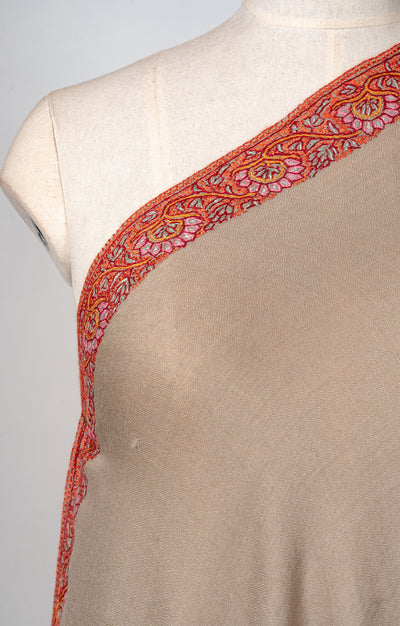 Taupe Ember — 2.5 Yards Sozni Hand-Embroidered Shawl