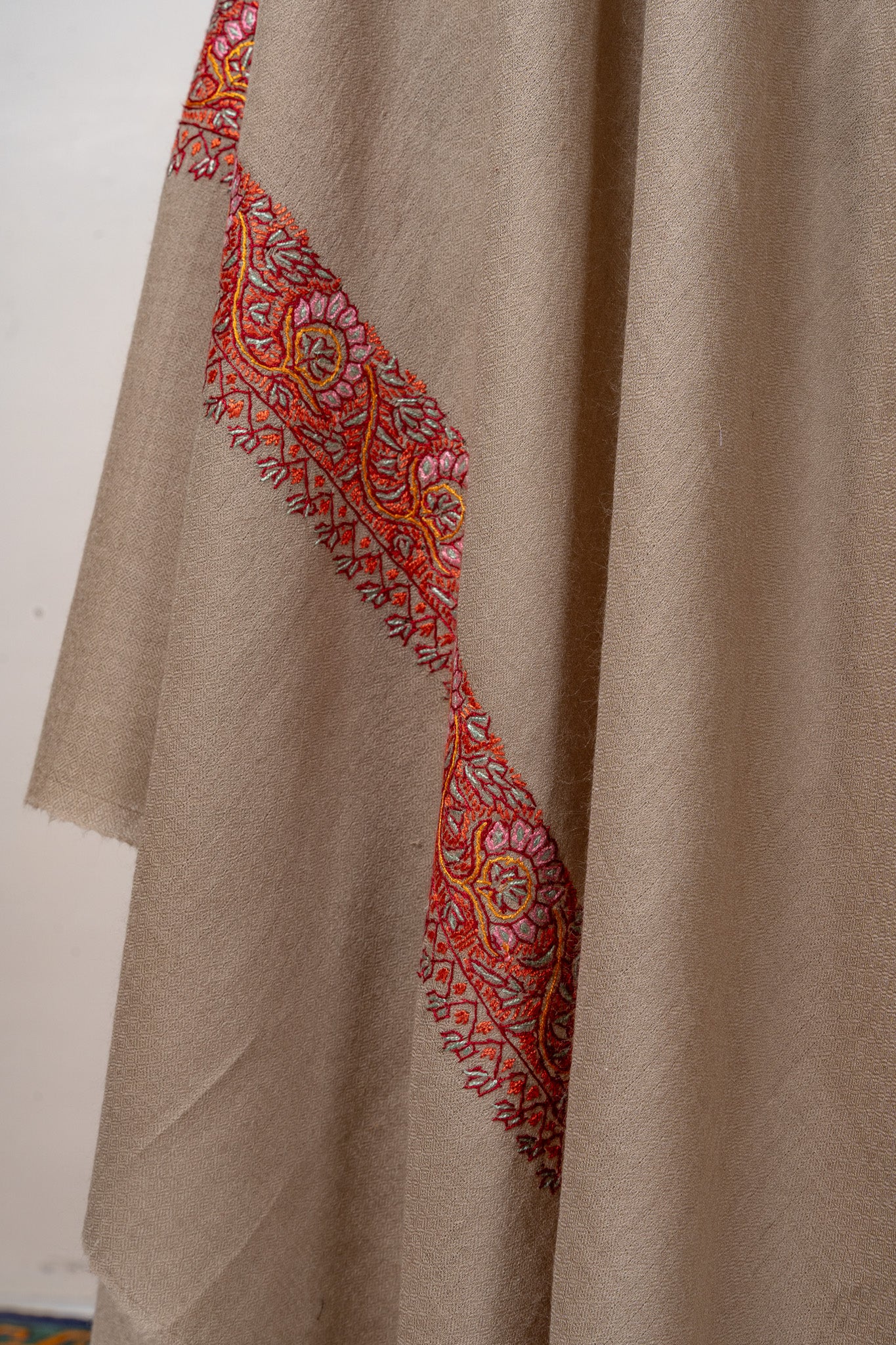 Taupe Ember — 2.5 Yards Sozni Hand-Embroidered Shawl