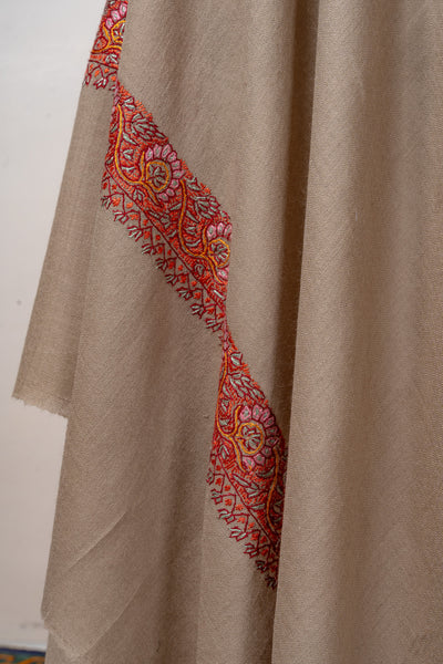 Taupe Ember — 2.5 Yards Sozni Hand-Embroidered Shawl