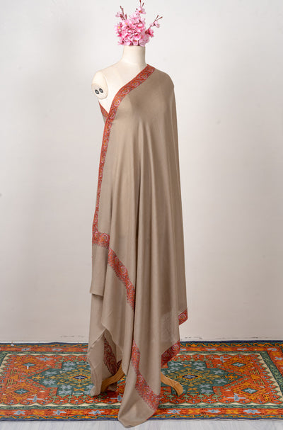 Taupe Ember — 2.5 Yards Sozni Hand-Embroidered Shawl