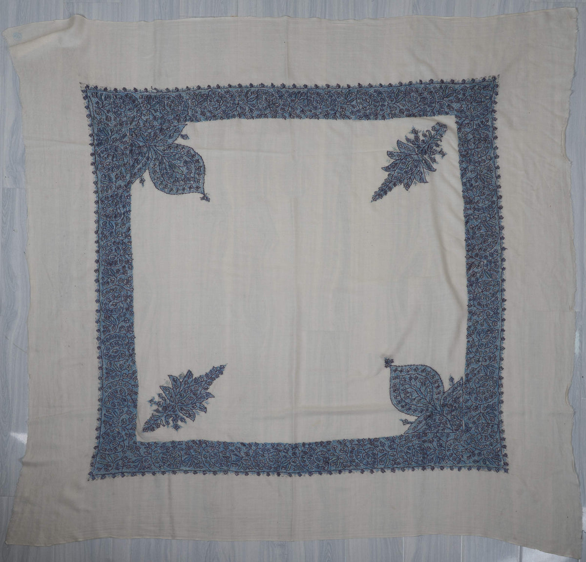 Azure Leaf Rumal 58 inches — Sozni Hand Embroidered