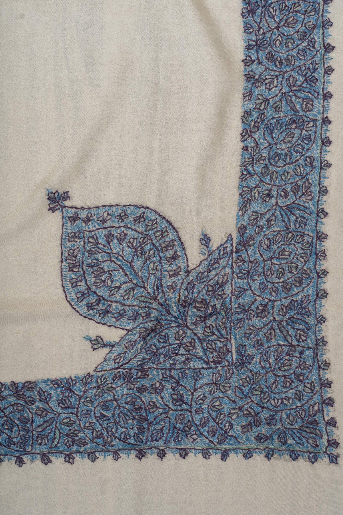 Azure Leaf Rumal 58 inches — Sozni Hand Embroidered