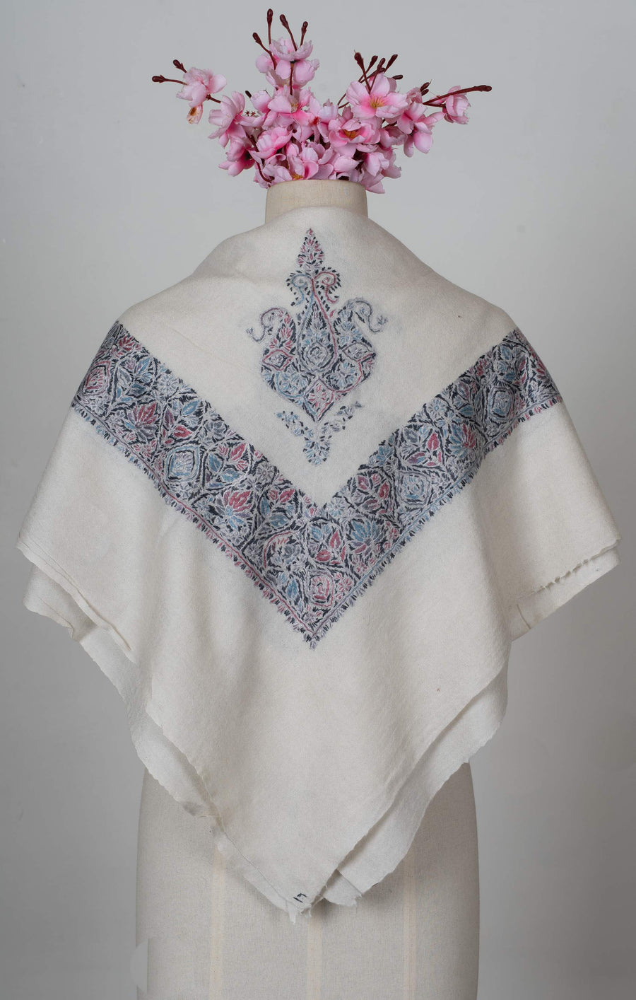 Petal Frost Rumal 58 inches — Sozni Hand Embroidered
