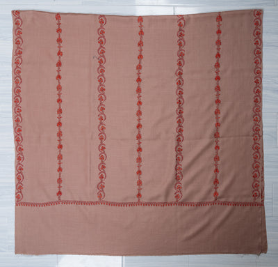 Rosy Drift Sozni Hand Embroidered Merino Wool Shawl