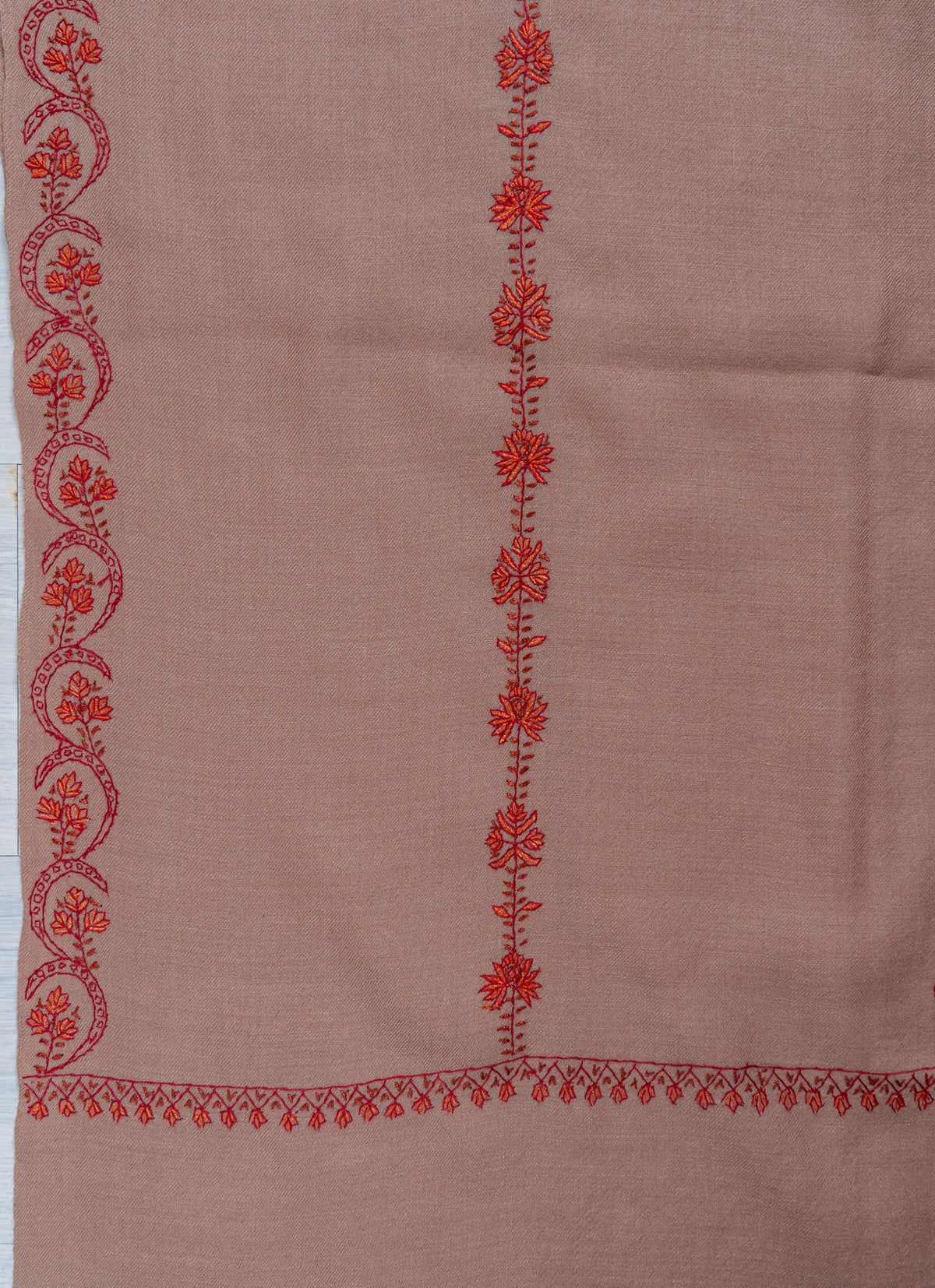 Rosy Drift Sozni Hand Embroidered Merino Wool Shawl